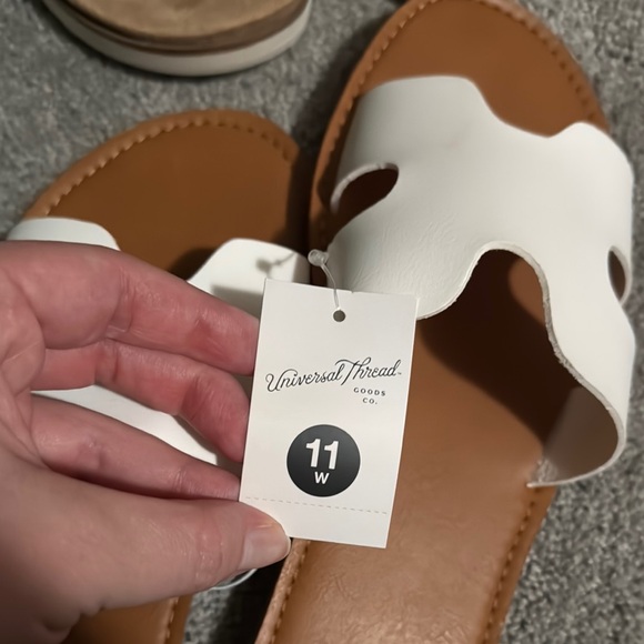White and Brown Slide Sandals - Picture 2 of 4